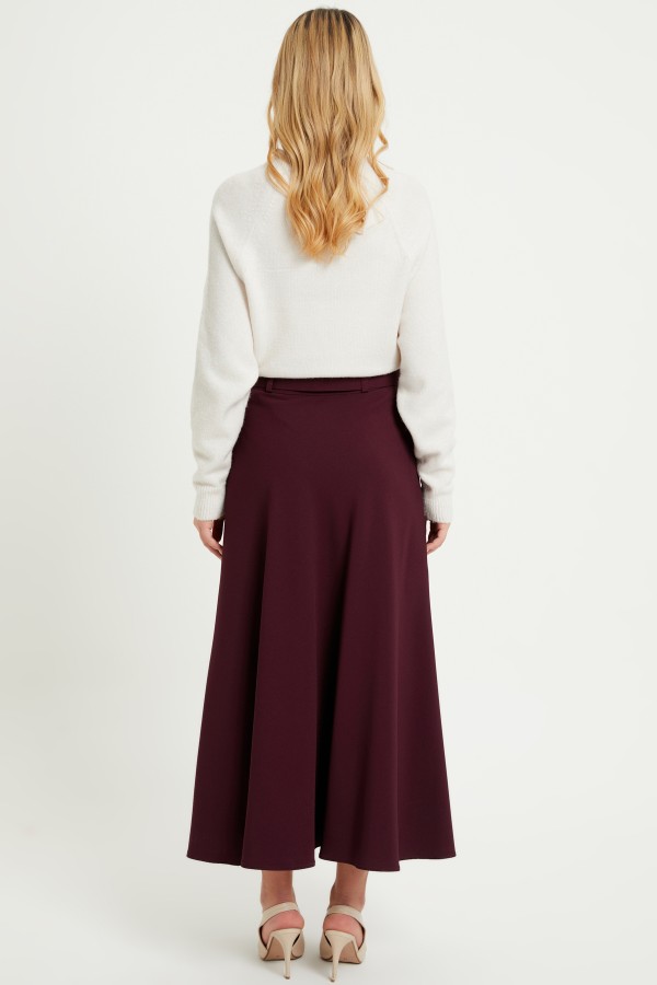 Kemerli Kloş Etek - Mürdüm