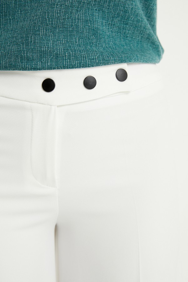 Wide Leg 3 Snap Trousers - Ecru