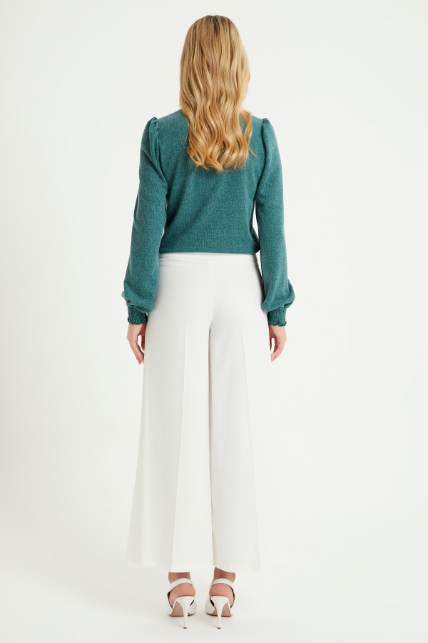 Wide Leg 3 Snap Trousers - Ecru