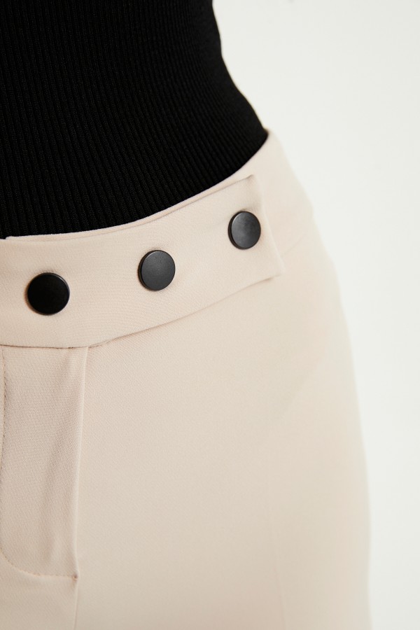Geniş Paça 3 Çıtlı Pantolon - Bej