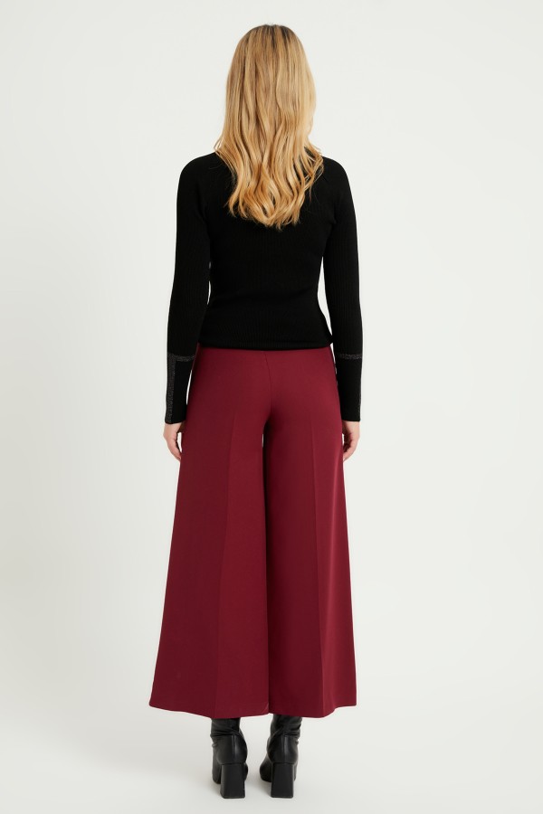 Geniş Paça 3 Çıtlı Pantolon - Mürdüm