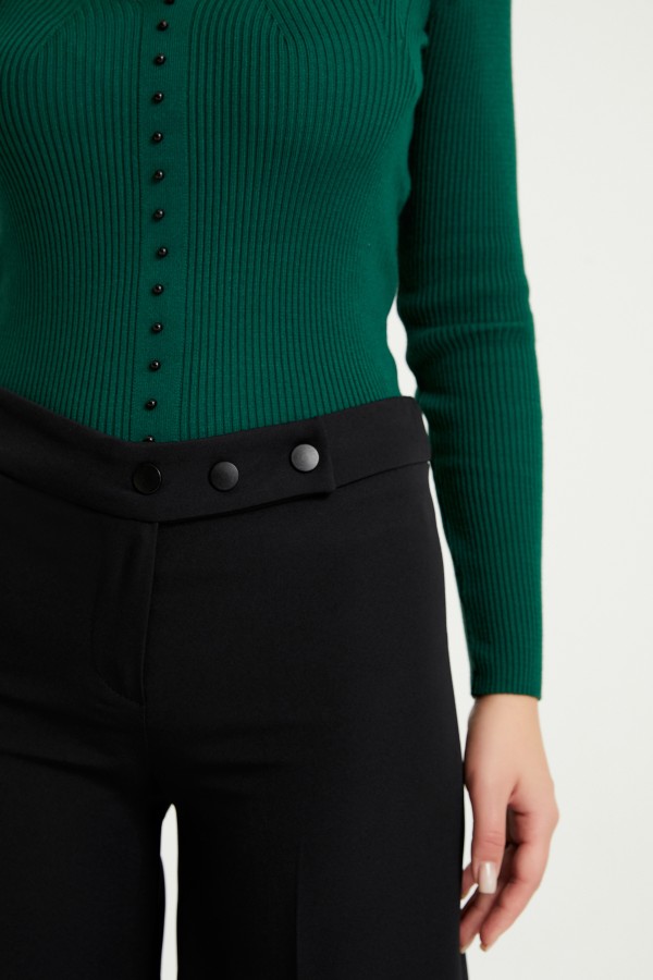 Wide Leg 3 Snap Trousers - Black