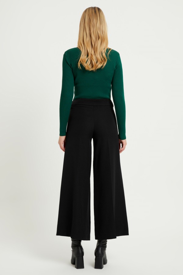Wide Leg 3 Snap Trousers - Black
