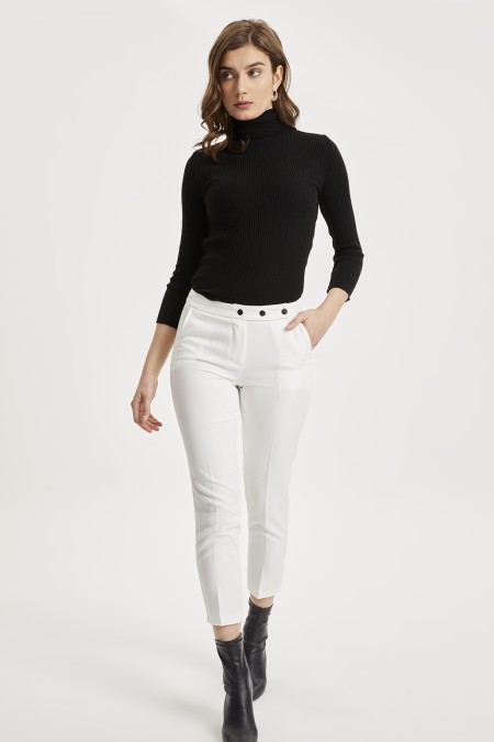 Cigarette 3 Snap Trousers - Ecru