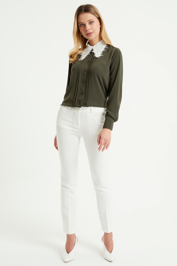 Yüksek Bel Pantolon - Ekru