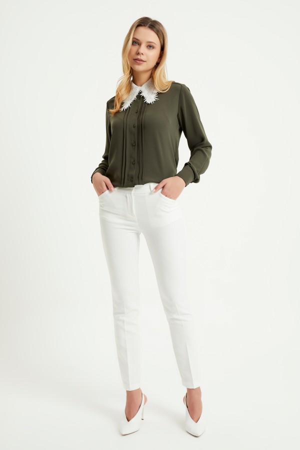 Yüksek Bel Pantolon - Ekru