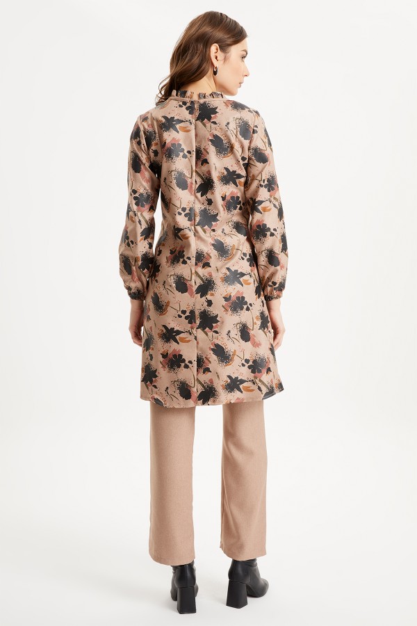 Siyah Desenli Tunik Pantolon Takım