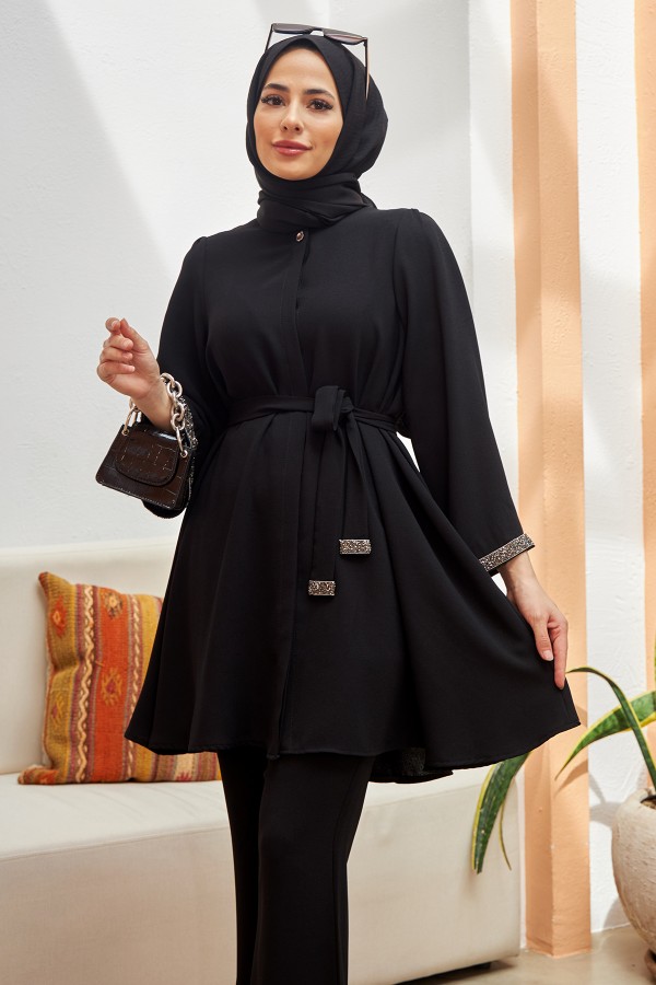 İspanyol Paça Pantolon Tunik Takım - Siyah