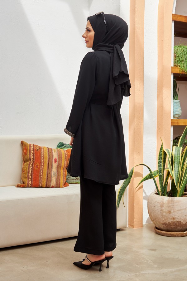 İspanyol Paça Pantolon Tunik Takım - Siyah