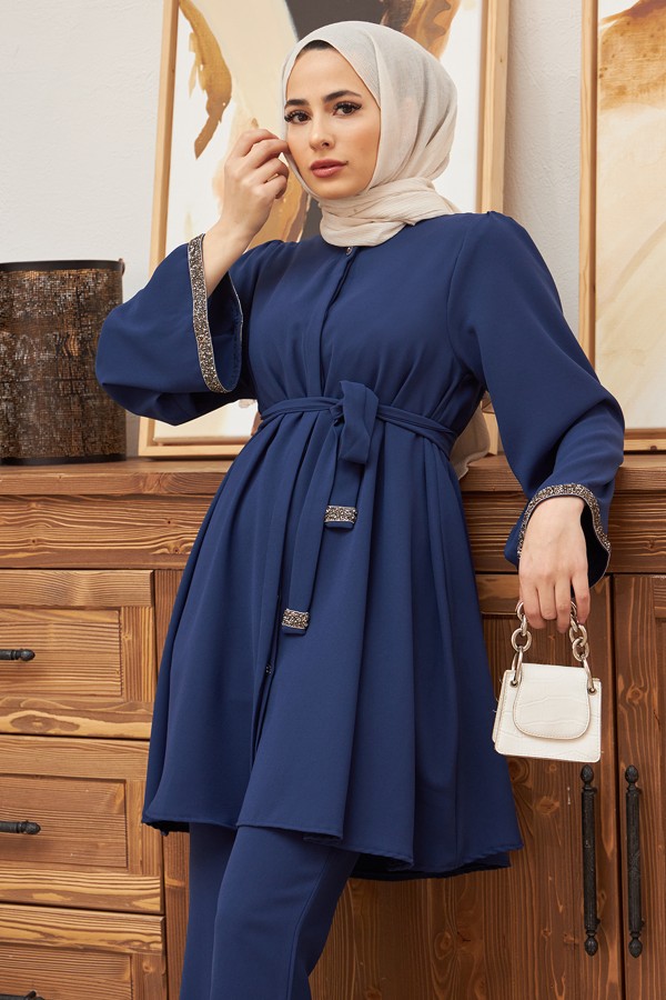 İspanyol Paça Pantolon Tunik Takım - İndigo