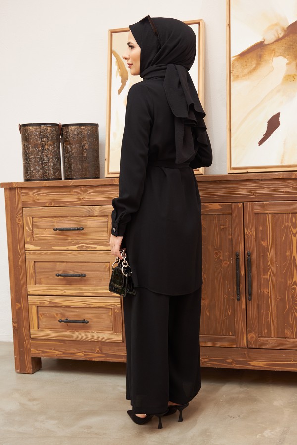 Zincir Kolyeli Takım - Siyah