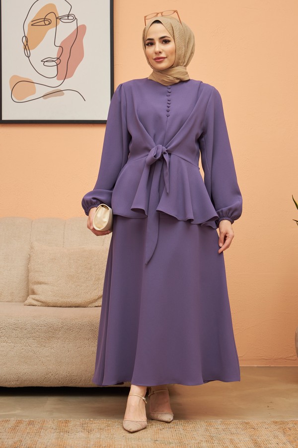 Button Front Skirt Suit - Lilac