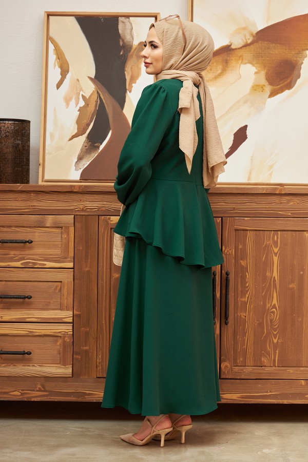 Önü Düğmeli Etekli Takım - Zümrüt