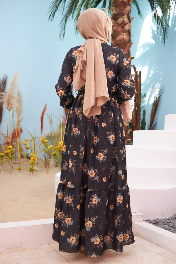 Seray Keten Elbise - Antrasit