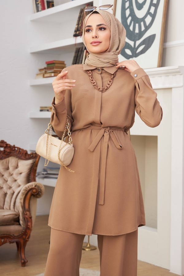 Zincir Kolyeli Takım - Sütlü Kahve