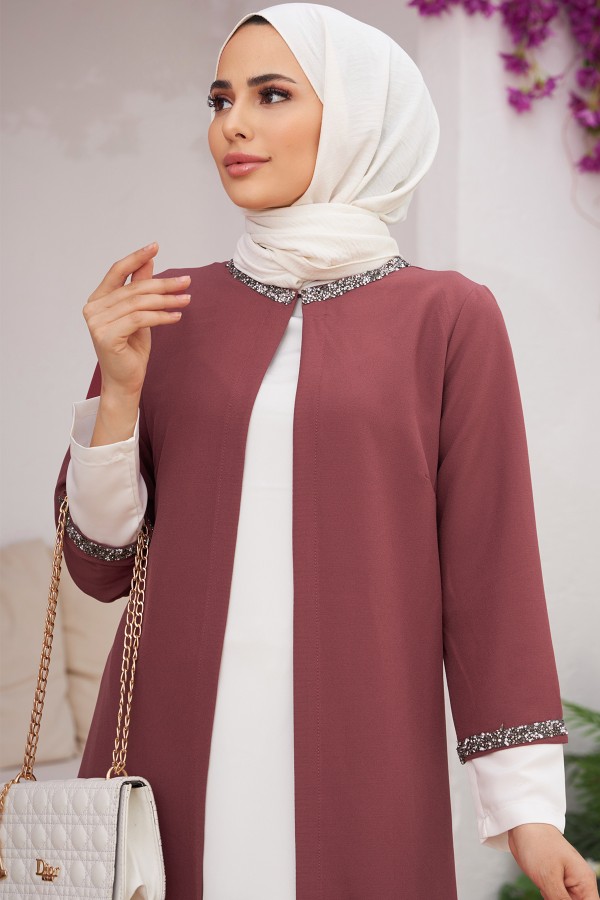 Taş Şeritli Üçlü Takım - Gül Kurusu