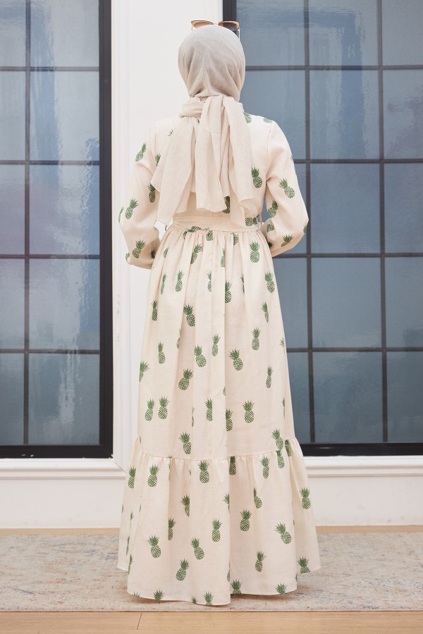 Pineapple Patterned Linen Dress - Emerald Pineapple Patterned Linen Dress - Emerald