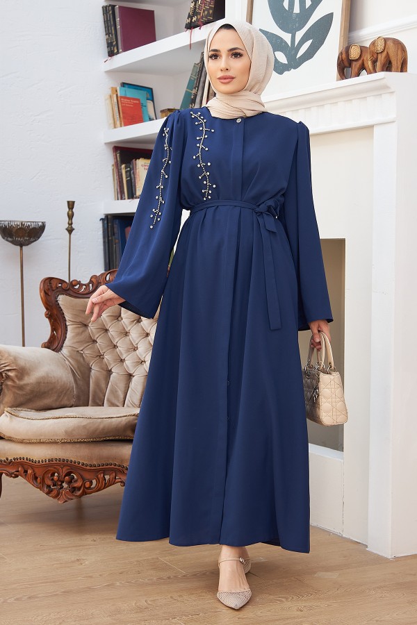 Rhinestone Abaya - Indigo