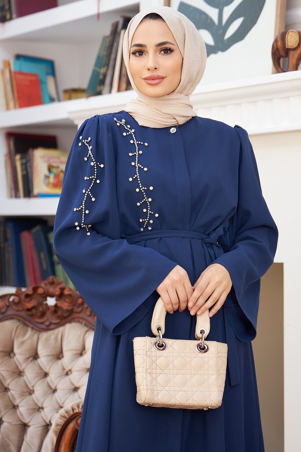 Rhinestone Abaya - Indigo