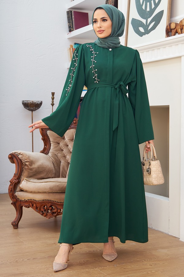 Rhinestone Abaya - Emerald