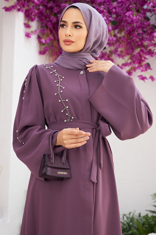 Omuzu Taşlı Abaya - Leylak