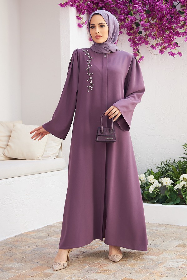 Omuzu Taşlı Abaya - Leylak