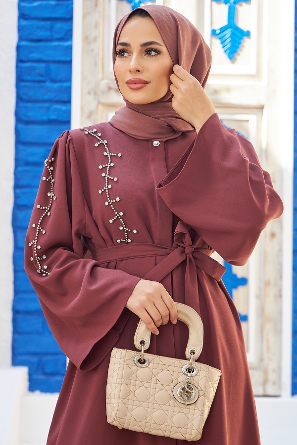 Omuzu Taşlı Abaya - Gül Kurusu