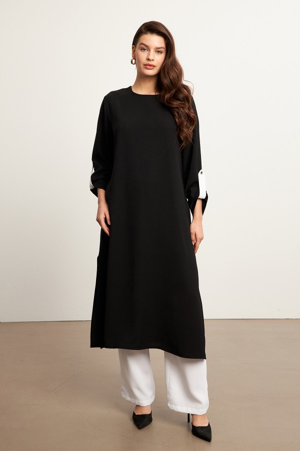 Afra Tunic Trousers Set - Black White Afra Tunic Trousers Set - Black White