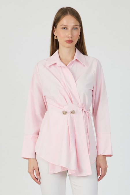 Bağlamalı Terikoton Gömlek - Pembe
