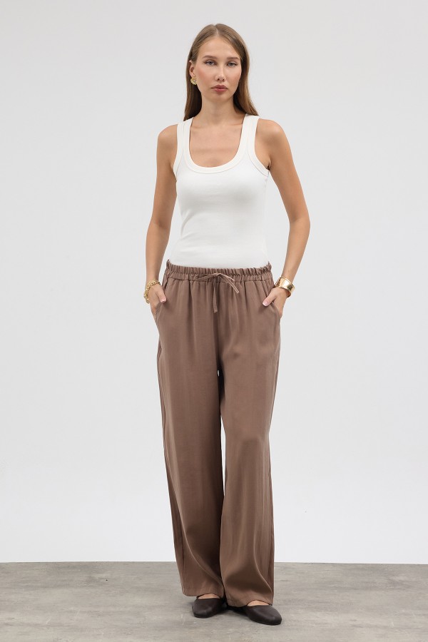 Modal Trousers with Elastic Waistband - Mink Modal Trousers with Elastic Waistband - Mink