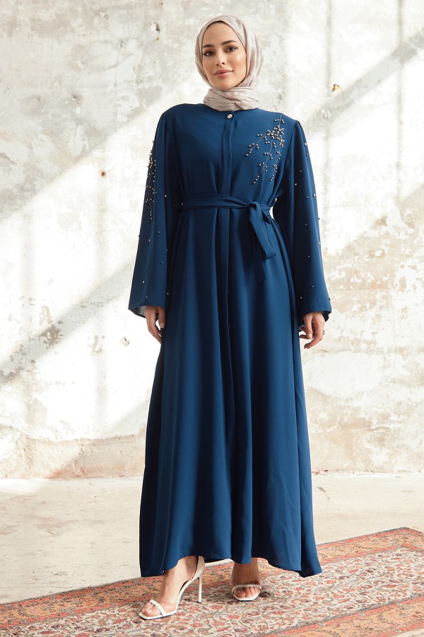 Lena İşleme Detaylı Abaya - İndigo