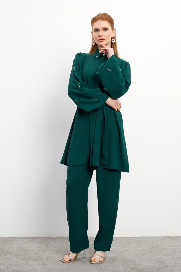 Leora Tunik Pantolon Takım - Zümrüt