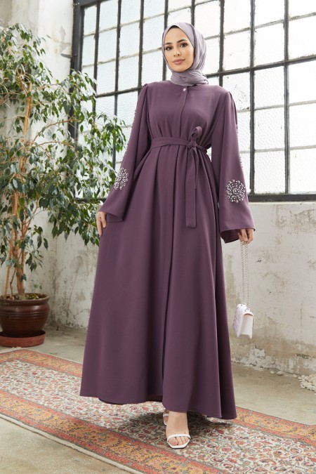 Liva Handles Stone Abaya - Lilac