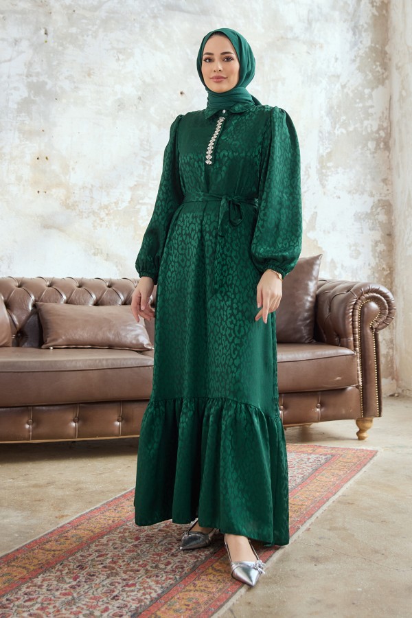Liya Stone Jacquard Dress - Emerald Liya Stone Jacquard Dress - Emerald