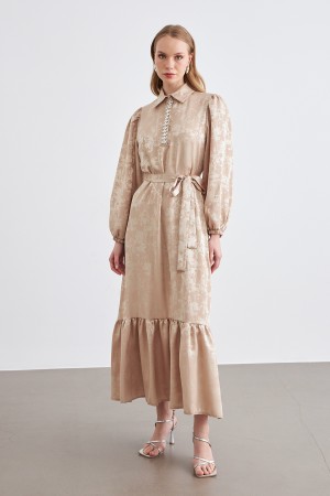 Mayra Stone Jacquard Dress - Beige