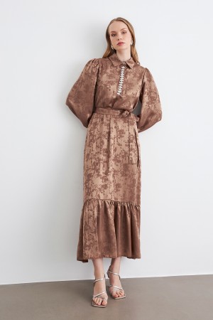Mayra Stone Jacquard Dress - Camel
