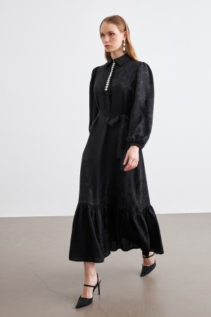 Mayra Stone Jacquard Dress - Black