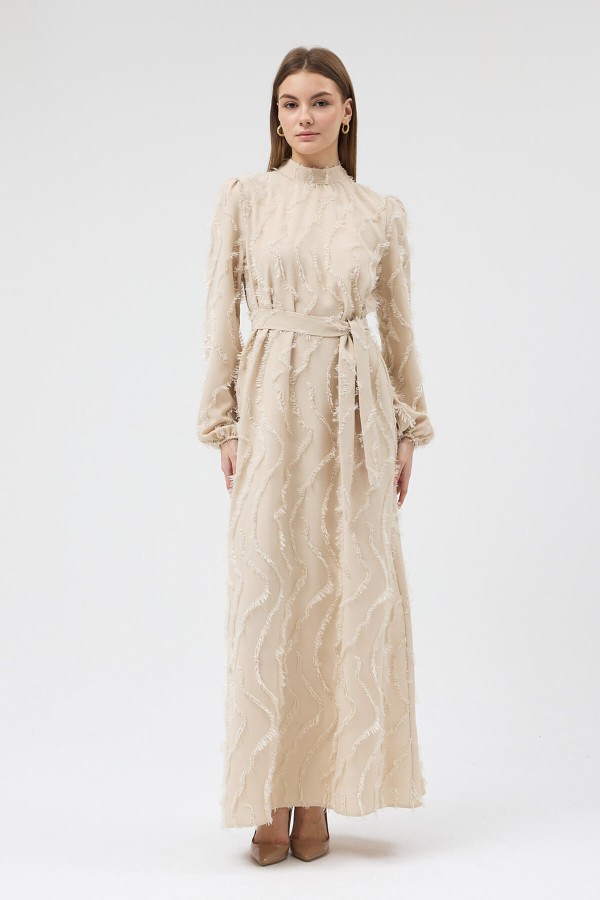 Miori Textured Dress - Beige