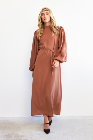 Nova Shoulder Detail Dress - Camel Nova Shoulder Detail Dress - Camel