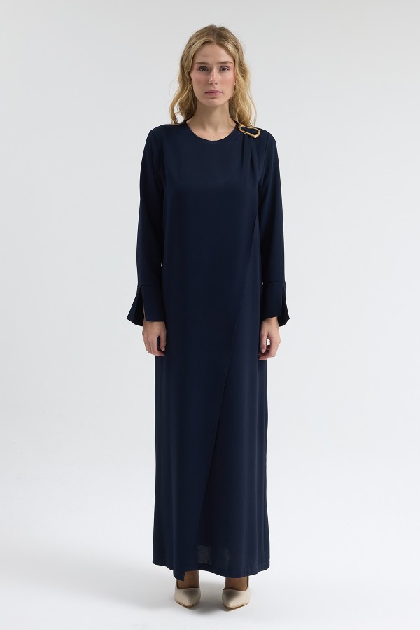 Shoulder Buckle Dress - Navy Blue