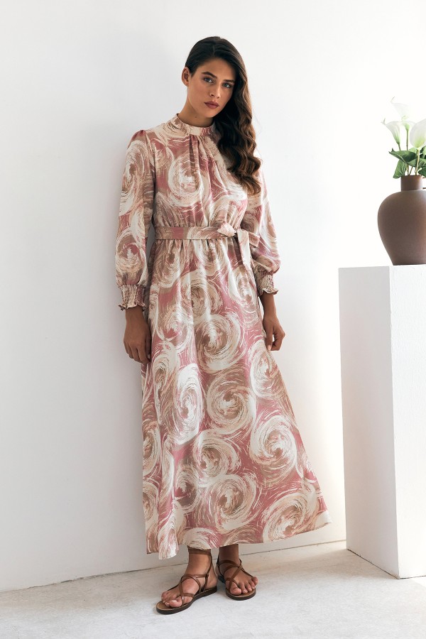 Rabella Patterned Dress - Dusty Rose