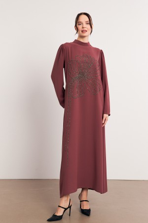 Evening Dress with Stone Embroidery Detail - Dusty Rose Evening Dress with Stone Embroidery Detail - Dusty Rose