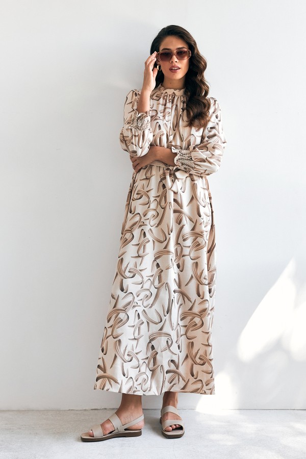 Vento Patterned Dress - Beige