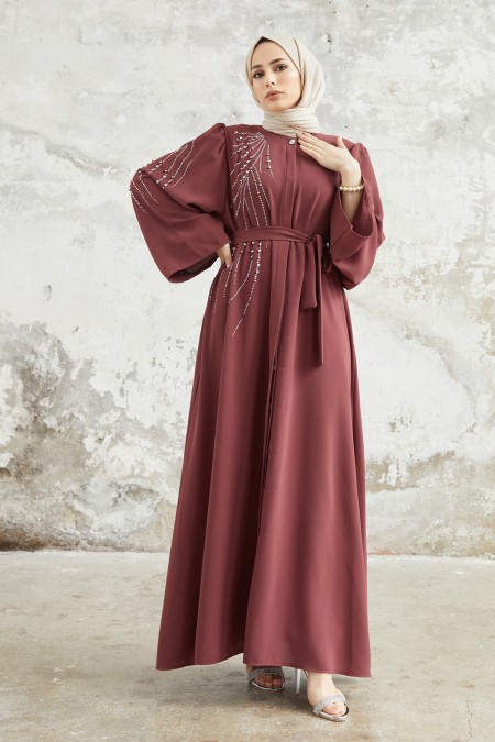 Viona Taşlı Abaya - Gül Kurusu Viona Taşlı Abaya - Gül Kurusu