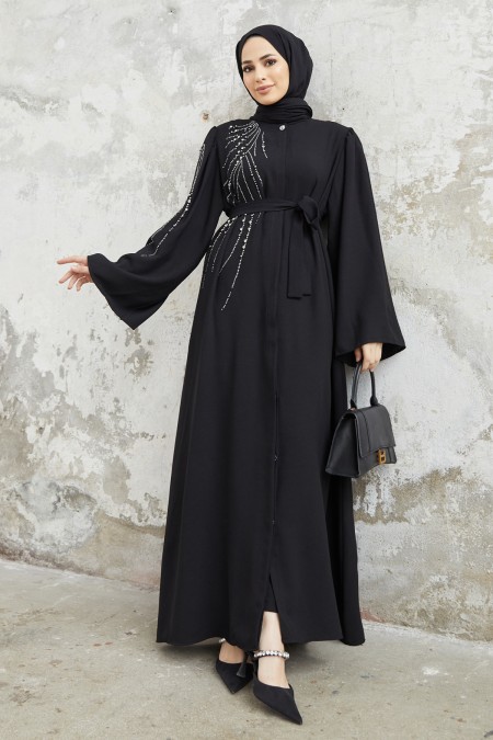 Viona Stone Abaya - Black