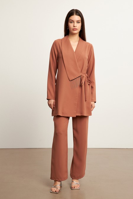 Zincirli Ceket Pantolon Takım - Camel