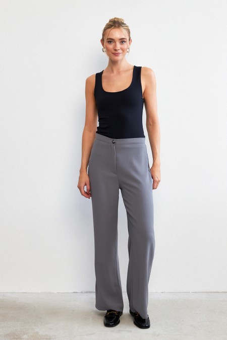 High Waist Wide Leg Trousers - Grey