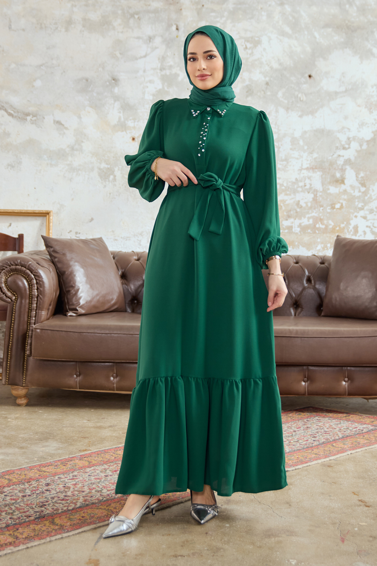 emerald green dress hijab Modefa Premium Women's Islamic Two Piece Prayer Dress main image 1