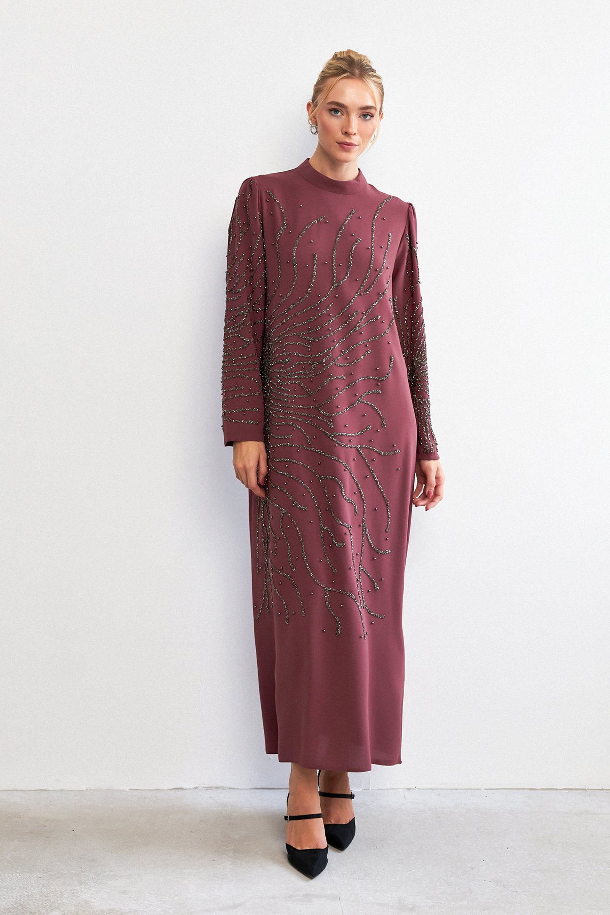sachin and babi light blue dress ASOS DESIGN satin large floral embroidery long sleeve maxi dress in olive  green